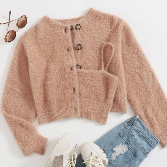 NWOT - Blush Matching Fuzzy Sweater Set - Picture 1 of 7